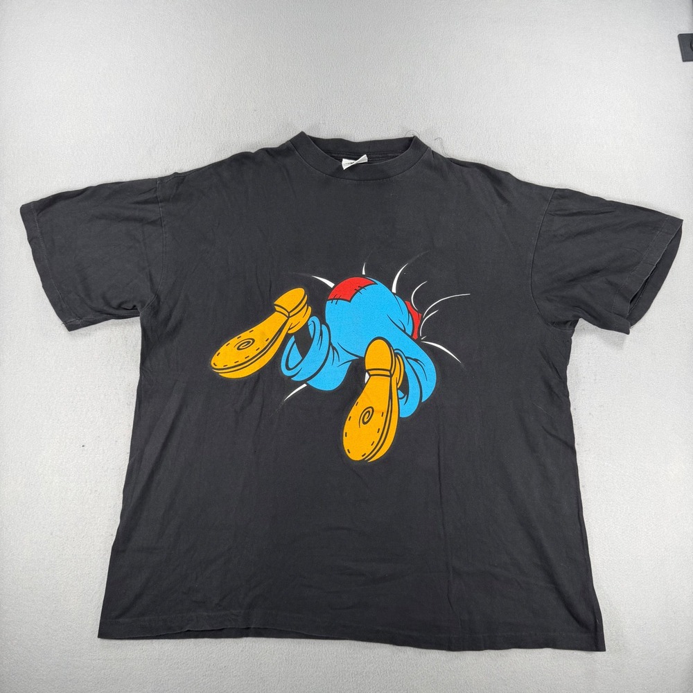 Vintage 90s Mickey & Co Disney Goofy Double Sided Graphic T-Shirt Black Mens XL